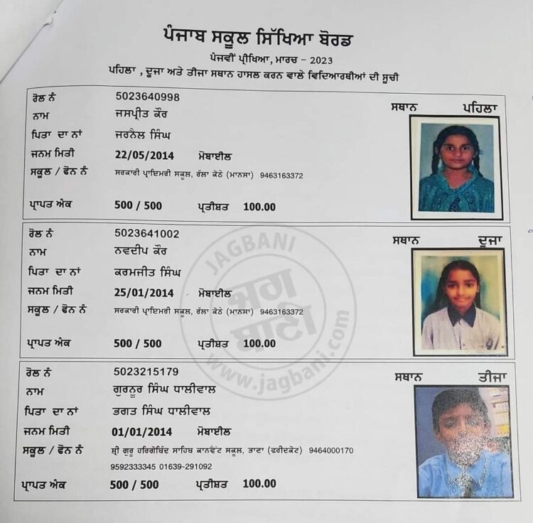 ਪੰਜਾਬ ਸਕੂਲ ਸਿੱਖਿਆ ਬੋਰਡ ਨੇ ਐਲਾਨਿਆ 5ਵੀਂ ਜਮਾਤ ਦਾ ਨਤੀਜਾ