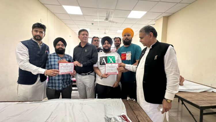 ਪੰਜਾਬ ਦੇ ਕਾਰਜਕਾਰੀ ਪ੍ਰਧਾਨ ਤੇ ਵਿਧਾਇਕ ਸ਼ੈਰੀ ਕਲਸੀ ਦੇ ਦਿਸ਼ਾ-ਨਿਰਦੇਸ਼ਾਂ ਹੇਠ ਮਾਨਵਤਾ ਦੀ ਭਲਾਈ ਲਈ ਨੇਕ ਉਪਰਾਲਾ ਕਰਦਿਆਂ ਲਾਇਆ ਖੂਨਦਾਨ ਕੈਂਪ